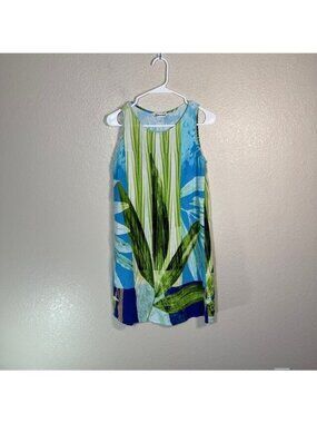 Jams World Dress Womens Small Short Hawaiian Tank Rayon Blue Green Floral
